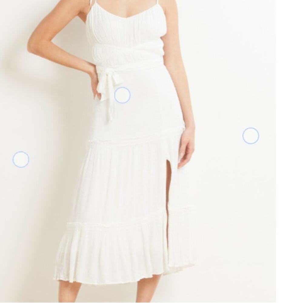 PAIGE (L) NWOT Sweetheart neck spaghetti strap wrap detail side slit midi dress